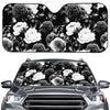 Black White Rose Floral Pattern Print Car Windshield Sun Shade