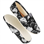 Black White Rose Floral Pattern Print Casual Shoes