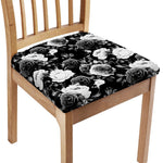 Black White Rose Floral Pattern Print Chair Cushion Cover