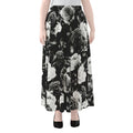 Black White Rose Floral Pattern Print Chiffon Maxi Skirt