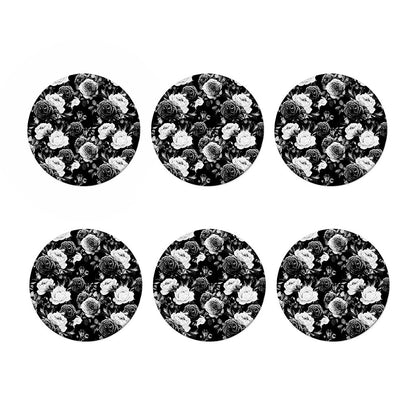 Black White Rose Floral Pattern Print Coaster Set