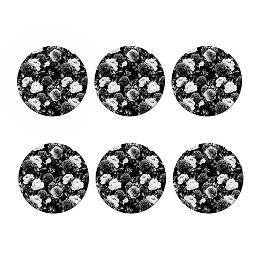 Black White Rose Floral Pattern Print Coaster Set