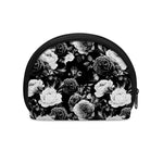 Black White Rose Floral Pattern Print Coin Purse