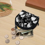 Black White Rose Floral Pattern Print Coin Purse