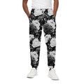Black White Rose Floral Pattern Print Cotton Sweatpants