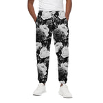 Black White Rose Floral Pattern Print Cotton Pants