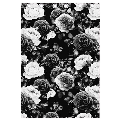 Black White Rose Floral Pattern Print Curtain