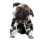 Black White Rose Floral Pattern Print Dog Zip Up Hoodie