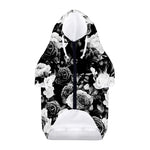 Black White Rose Floral Pattern Print Dog Zip Up Hoodie