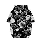 Black White Rose Floral Pattern Print Dog Zip Up Hoodie