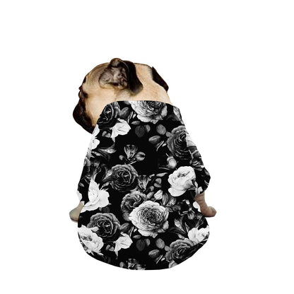 Black White Rose Floral Pattern Print Dog Zip Up Jacket