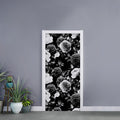 Black White Rose Floral Pattern Print Door Sticker
