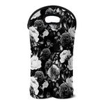 Black White Rose Floral Pattern Print Double Neoprene Wine Tote