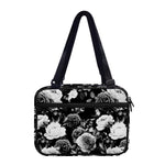 Black White Rose Floral Pattern Print Double Strap Bible Bag