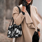 Black White Rose Floral Pattern Print Double Strap Bible Bag