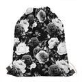 Black White Rose Floral Pattern Print Drawstring Bag
