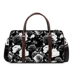 Black White Rose Floral Pattern Print Duffle Bag