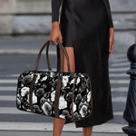 Black White Rose Floral Pattern Print Duffle Bag