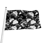 Black White Rose Floral Pattern Print Flag