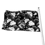 Black White Rose Floral Pattern Print Flag