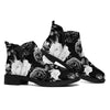 Black White Rose Floral Pattern Print Flat Ankle Boots