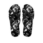 Black White Rose Floral Pattern Print Flip Flops