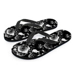 Black White Rose Floral Pattern Print Flip Flops