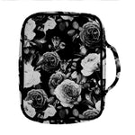 Black White Rose Floral Pattern Print Front Pocket Bible Bag