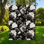 Black White Rose Floral Pattern Print Garden Flag