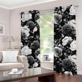 Black White Rose Floral Pattern Print Grommet Curtains