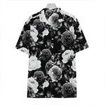 Black White Rose Floral Pattern Print Hawaiian Shirt