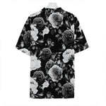 Black White Rose Floral Pattern Print Hawaiian Shirt
