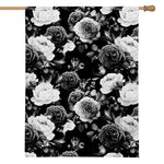 Black White Rose Floral Pattern Print House Flag