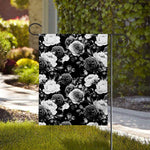 Black White Rose Floral Pattern Print House Flag