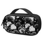 Black White Rose Floral Pattern Print Insulin Cooler Travel Case