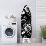 Black White Rose Floral Pattern Print Ironing Board Cover