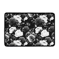 Black White Rose Floral Pattern Print Kitchen Mat