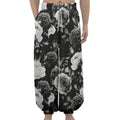 Black White Rose Floral Pattern Print Lantern Pants