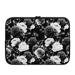 Black White Rose Floral Pattern Print Laptop Sleeve
