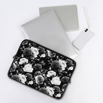 Black White Rose Floral Pattern Print Laptop Sleeve