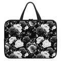 Black White Rose Floral Pattern Print Laptop Sleeve With Handle