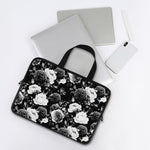 Black White Rose Floral Pattern Print Laptop Sleeve With Handle