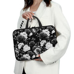 Black White Rose Floral Pattern Print Laptop Sleeve With Handle