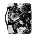 Black White Rose Floral Pattern Print Leather Bible Cover