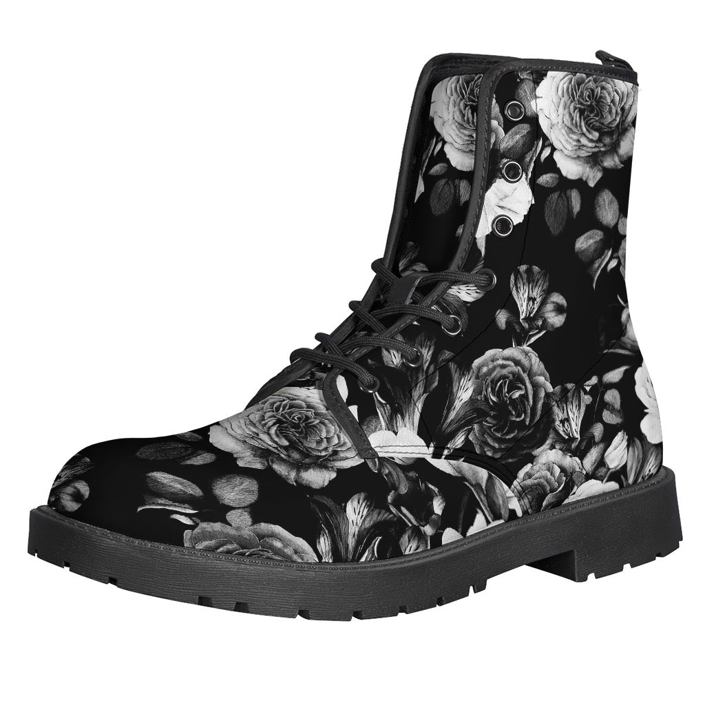 Black White Rose Floral Pattern Print Backpack