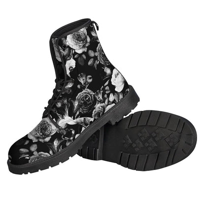 Black White Rose Floral Pattern Print Backpack