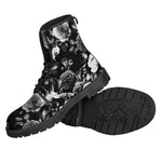 Black White Rose Floral Pattern Print Backpack