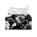 Black White Rose Floral Pattern Print Leather Tissue Box Cover