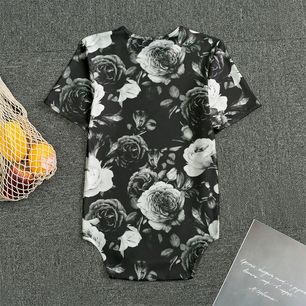 Black White Rose Floral Pattern Print Men's Bodysuit