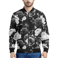 Black White Rose Floral Pattern Print Men's Bomber Jacket